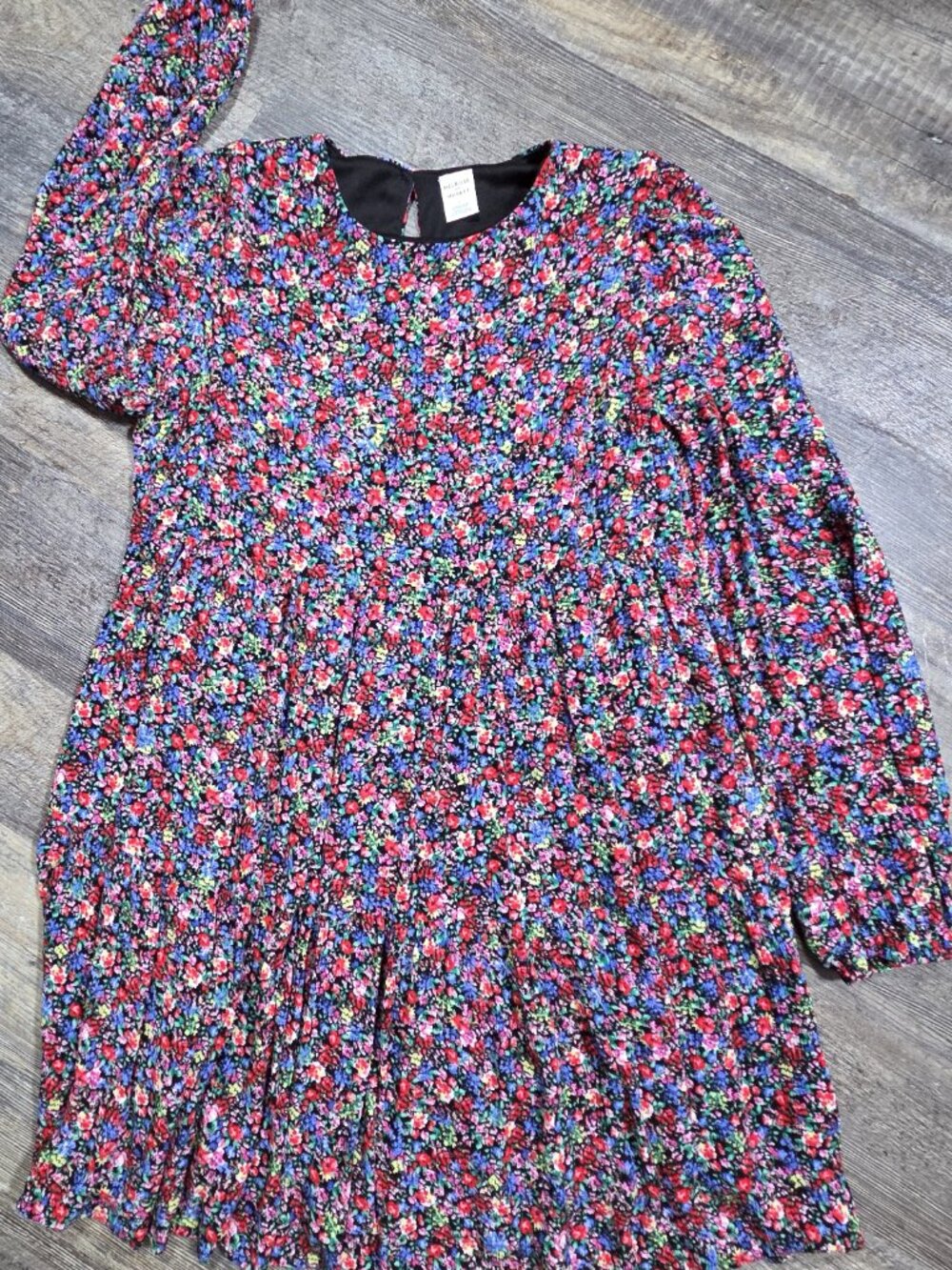 Melrose & Market Chintz Floral Tiered Mini Dress Cuff-Long Sleeve Size Small
